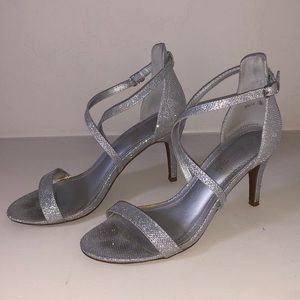 Silver Glitter Strappy Heels SZ: 8